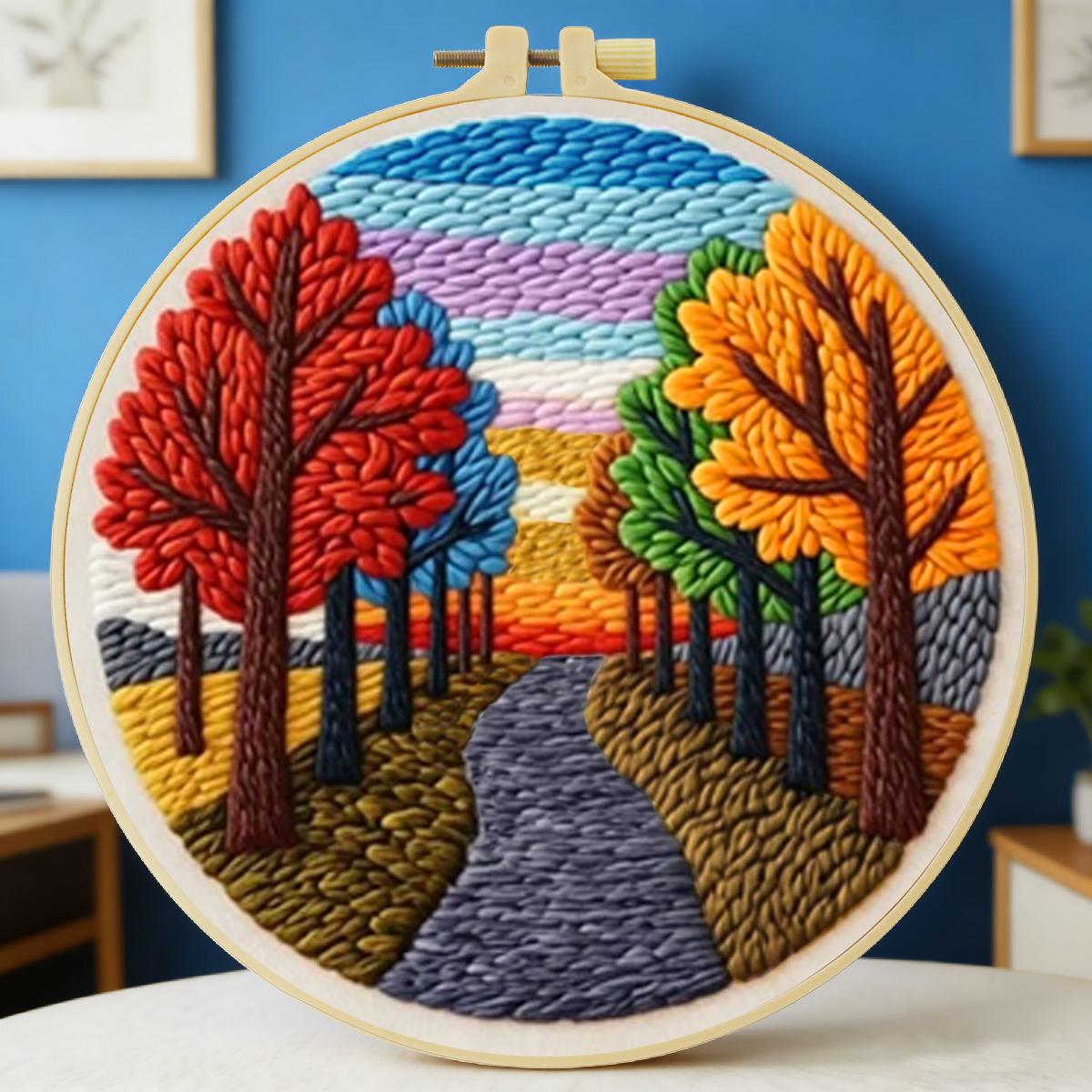Punch Needle Kit - 20X20CM/7.87 inç Manzara Desenli Punch İğne