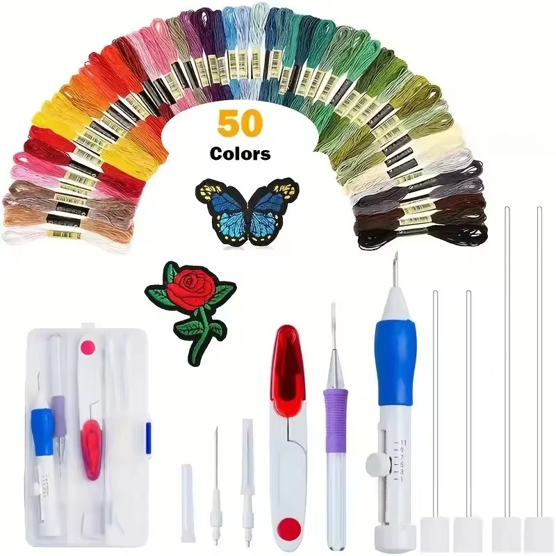 Punch Needle Kit - Yeni Başlayan Yetişkinler İçin 50 Renkli