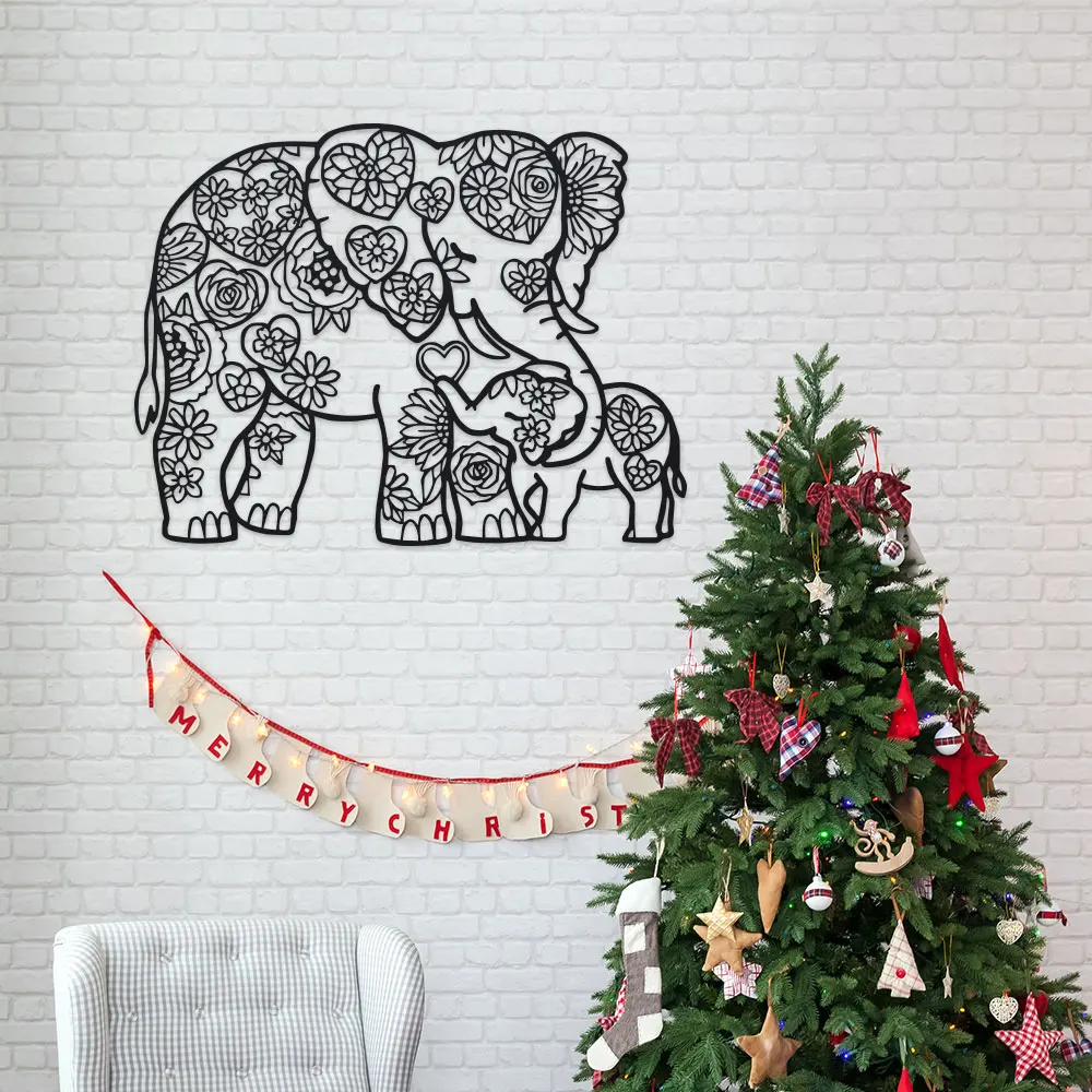 Art Craft Elephant - Çiçekli Kalpli Demir Fil, Oymalı Metal