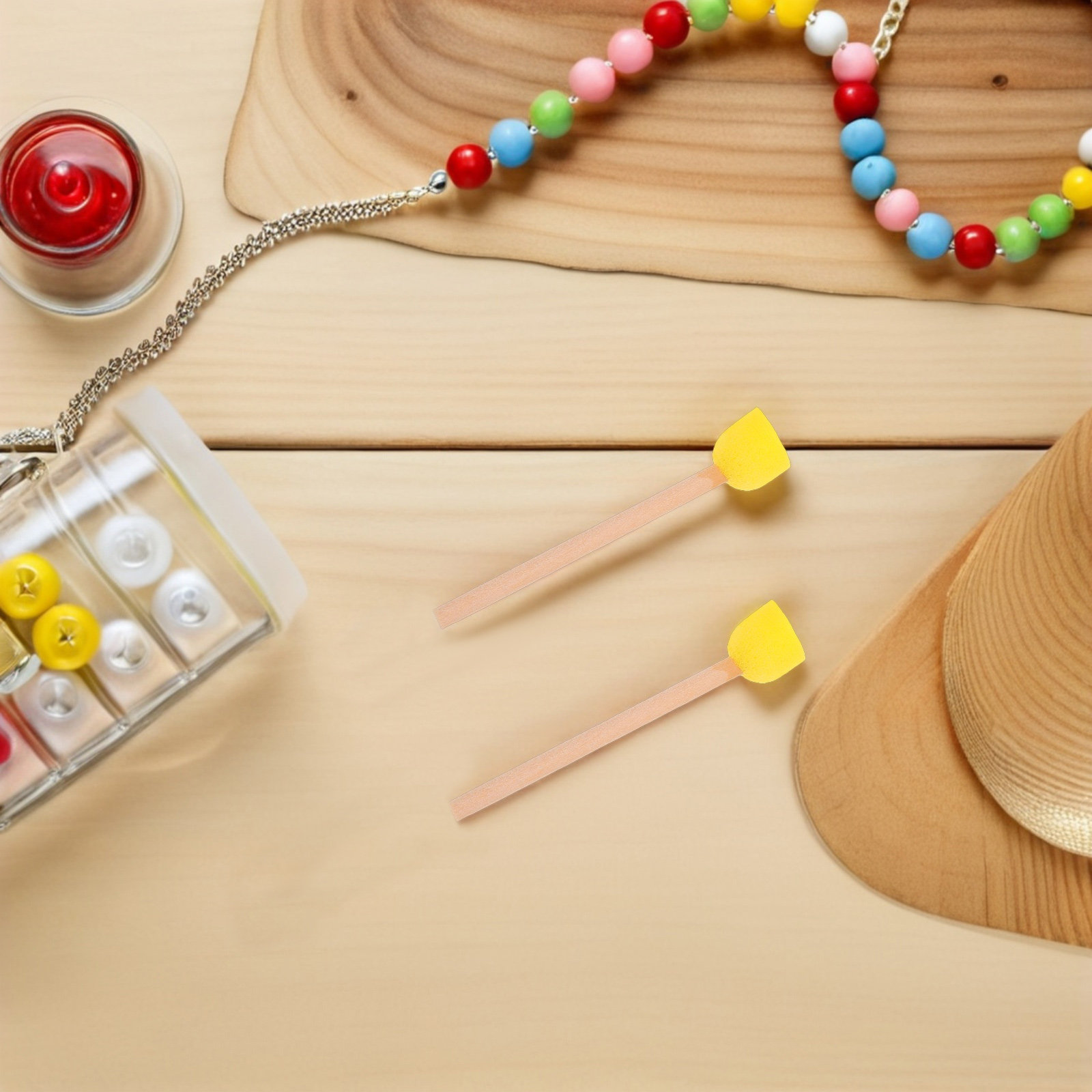 Art Craft For Preschool - 80 Adet Yuvarlak Sünger Fırça Ahşap