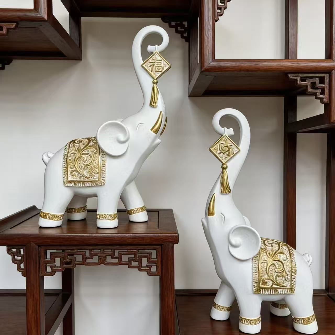 Art Craft Elephant - Bir Çift Çin Tarzı Şanslı Zenginlik